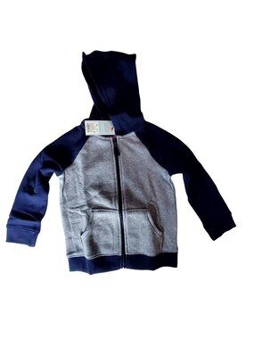 Cat & Jack Toddler Zip-Up Hoodie 4T Navy & Gray Cotton Blend  Dual front pockets